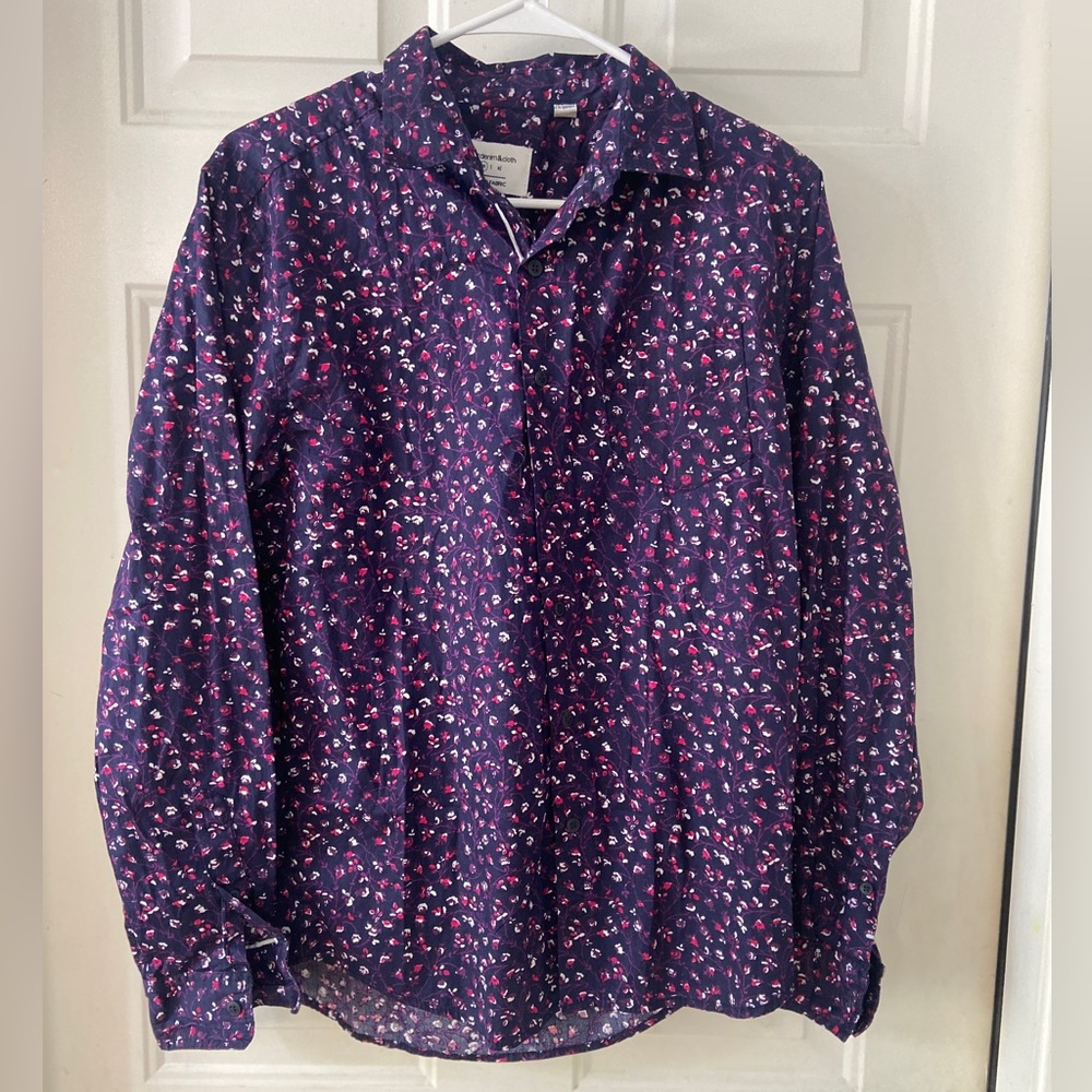 Paper Denim & Cloth Slim Fit Stretch Fabric Button Shirt Floral Purple Size M
